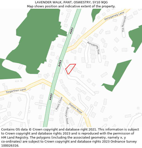 LAVENDER WALK, PANT, OSWESTRY, SY10 9QG: Location map and indicative extent of plot