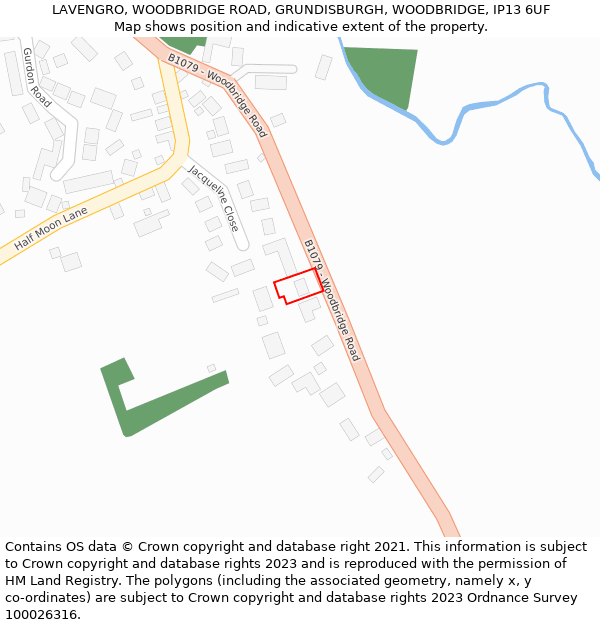 LAVENGRO, WOODBRIDGE ROAD, GRUNDISBURGH, WOODBRIDGE, IP13 6UF: Location map and indicative extent of plot