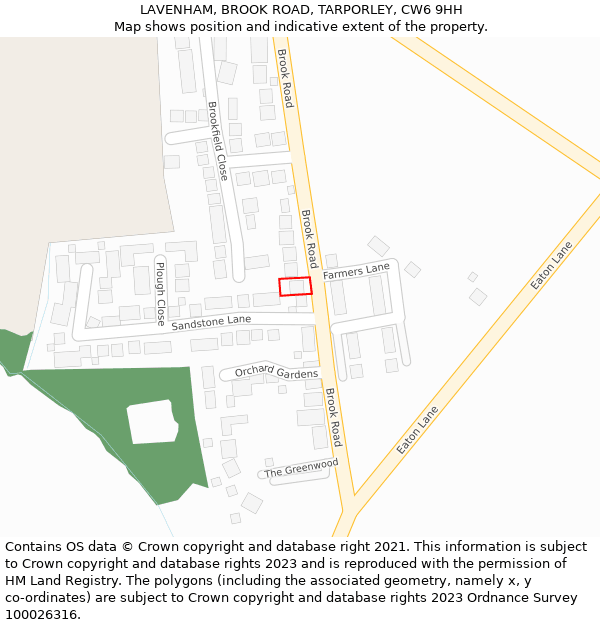 LAVENHAM, BROOK ROAD, TARPORLEY, CW6 9HH: Location map and indicative extent of plot
