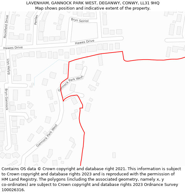 LAVENHAM, GANNOCK PARK WEST, DEGANWY, CONWY, LL31 9HQ: Location map and indicative extent of plot