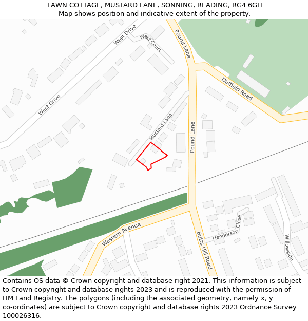 LAWN COTTAGE, MUSTARD LANE, SONNING, READING, RG4 6GH: Location map and indicative extent of plot
