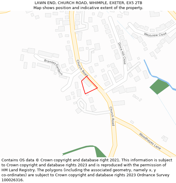 LAWN END, CHURCH ROAD, WHIMPLE, EXETER, EX5 2TB: Location map and indicative extent of plot