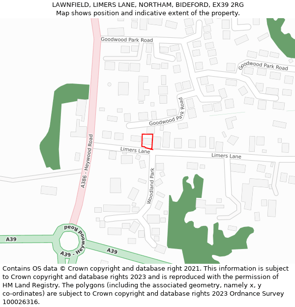 LAWNFIELD, LIMERS LANE, NORTHAM, BIDEFORD, EX39 2RG: Location map and indicative extent of plot