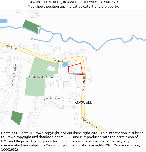 LAWNS, THE STREET, ROXWELL, CHELMSFORD, CM1 4PD: Location map and indicative extent of plot