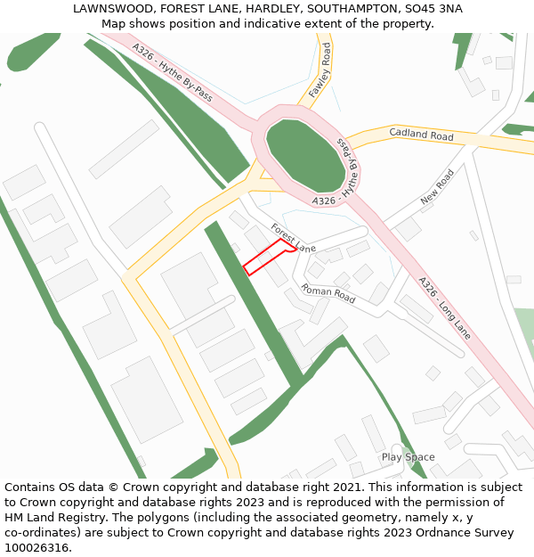 LAWNSWOOD, FOREST LANE, HARDLEY, SOUTHAMPTON, SO45 3NA: Location map and indicative extent of plot