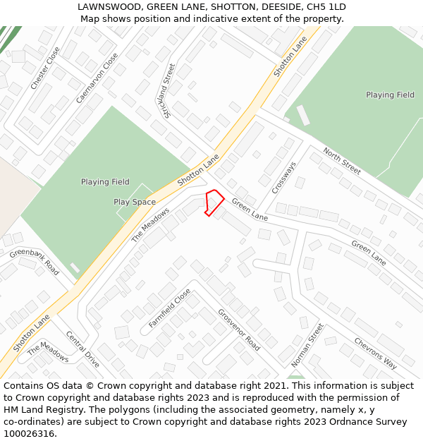 LAWNSWOOD, GREEN LANE, SHOTTON, DEESIDE, CH5 1LD: Location map and indicative extent of plot