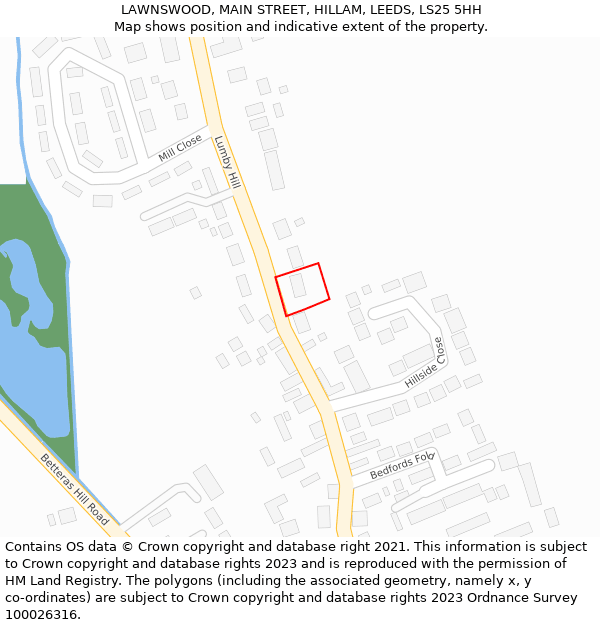 LAWNSWOOD, MAIN STREET, HILLAM, LEEDS, LS25 5HH: Location map and indicative extent of plot