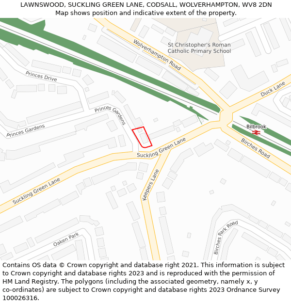 LAWNSWOOD, SUCKLING GREEN LANE, CODSALL, WOLVERHAMPTON, WV8 2DN: Location map and indicative extent of plot