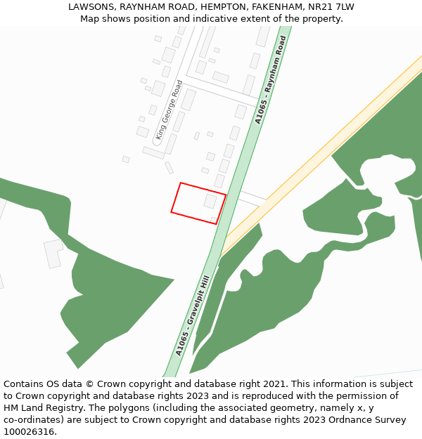 LAWSONS, RAYNHAM ROAD, HEMPTON, FAKENHAM, NR21 7LW: Location map and indicative extent of plot