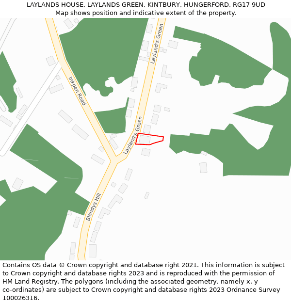 LAYLANDS HOUSE, LAYLANDS GREEN, KINTBURY, HUNGERFORD, RG17 9UD: Location map and indicative extent of plot