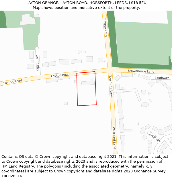 LAYTON GRANGE, LAYTON ROAD, HORSFORTH, LEEDS, LS18 5EU: Location map and indicative extent of plot