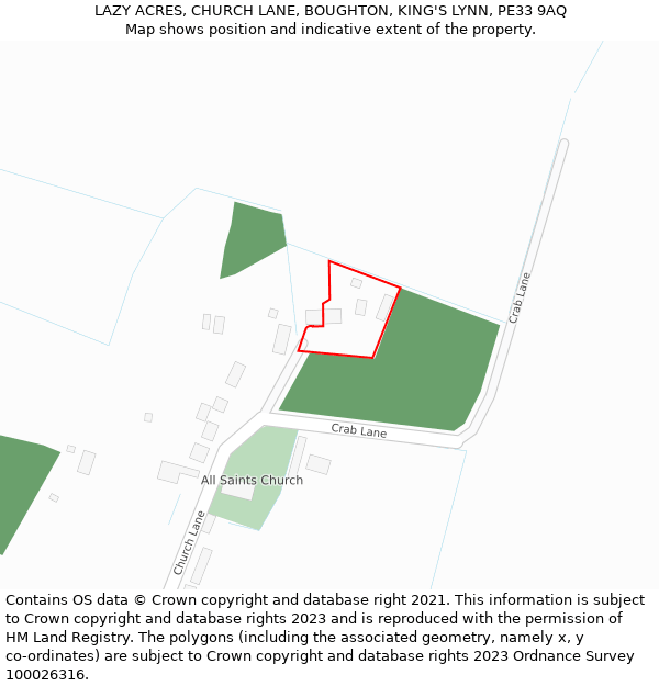 LAZY ACRES, CHURCH LANE, BOUGHTON, KING'S LYNN, PE33 9AQ: Location map and indicative extent of plot