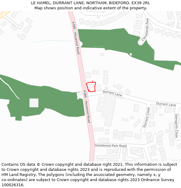 LE HAMEL, DURRANT LANE, NORTHAM, BIDEFORD, EX39 2RL: Location map and indicative extent of plot