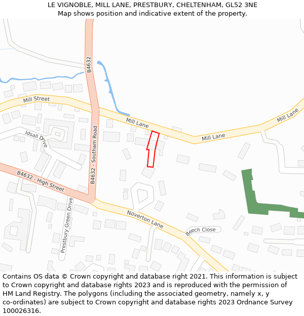 LE VIGNOBLE, MILL LANE, PRESTBURY, CHELTENHAM, GL52 3NE: Location map and indicative extent of plot