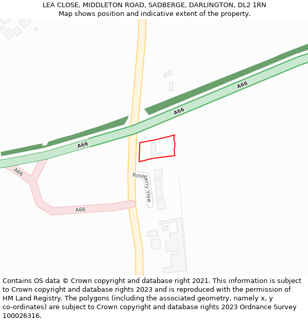 LEA CLOSE, MIDDLETON ROAD, SADBERGE, DARLINGTON, DL2 1RN: Location map and indicative extent of plot