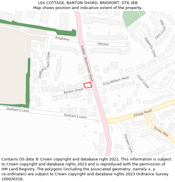 LEA COTTAGE, BANTON SHARD, BRIDPORT, DT6 3EB: Location map and indicative extent of plot