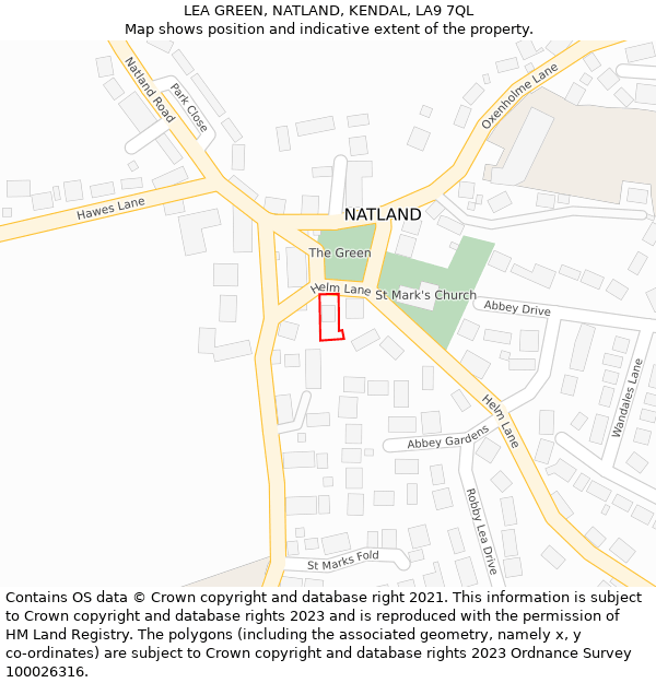 LEA GREEN, NATLAND, KENDAL, LA9 7QL: Location map and indicative extent of plot