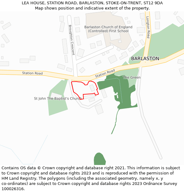 LEA HOUSE, STATION ROAD, BARLASTON, STOKE-ON-TRENT, ST12 9DA: Location map and indicative extent of plot