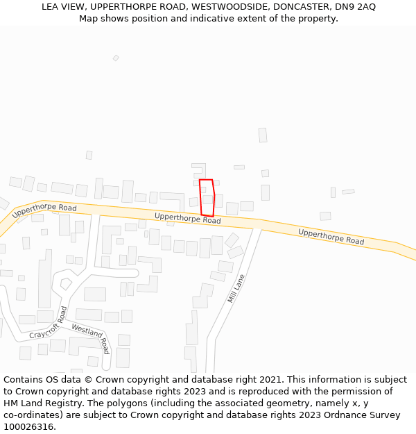 LEA VIEW, UPPERTHORPE ROAD, WESTWOODSIDE, DONCASTER, DN9 2AQ: Location map and indicative extent of plot
