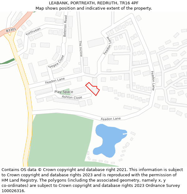 LEABANK, PORTREATH, REDRUTH, TR16 4PF: Location map and indicative extent of plot