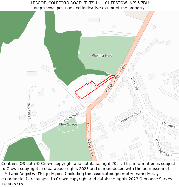LEACOT, COLEFORD ROAD, TUTSHILL, CHEPSTOW, NP16 7BU: Location map and indicative extent of plot