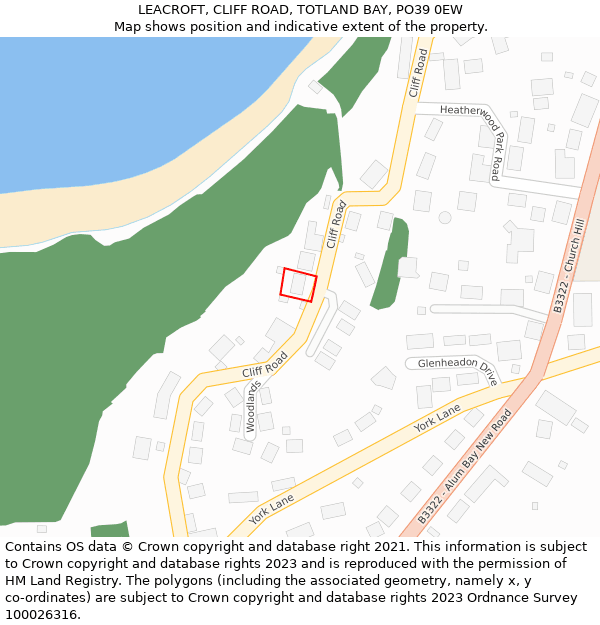 LEACROFT, CLIFF ROAD, TOTLAND BAY, PO39 0EW: Location map and indicative extent of plot