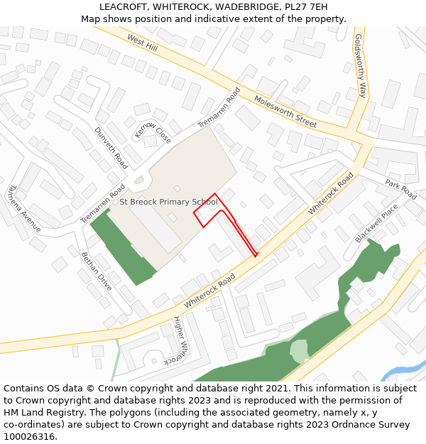 LEACROFT, WHITEROCK, WADEBRIDGE, PL27 7EH: Location map and indicative extent of plot