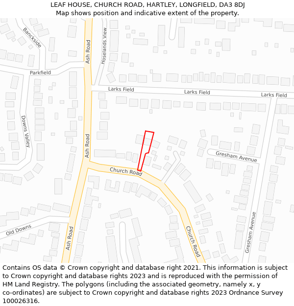 LEAF HOUSE, CHURCH ROAD, HARTLEY, LONGFIELD, DA3 8DJ: Location map and indicative extent of plot