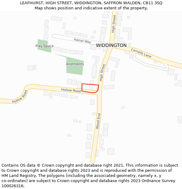 LEAFHURST, HIGH STREET, WIDDINGTON, SAFFRON WALDEN, CB11 3SQ: Location map and indicative extent of plot