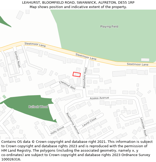 LEAHURST, BLOOMFIELD ROAD, SWANWICK, ALFRETON, DE55 1RP: Location map and indicative extent of plot