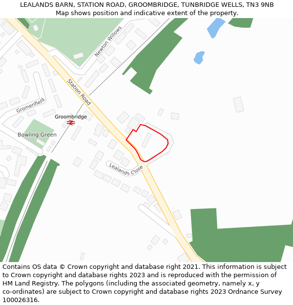 LEALANDS BARN, STATION ROAD, GROOMBRIDGE, TUNBRIDGE WELLS, TN3 9NB: Location map and indicative extent of plot