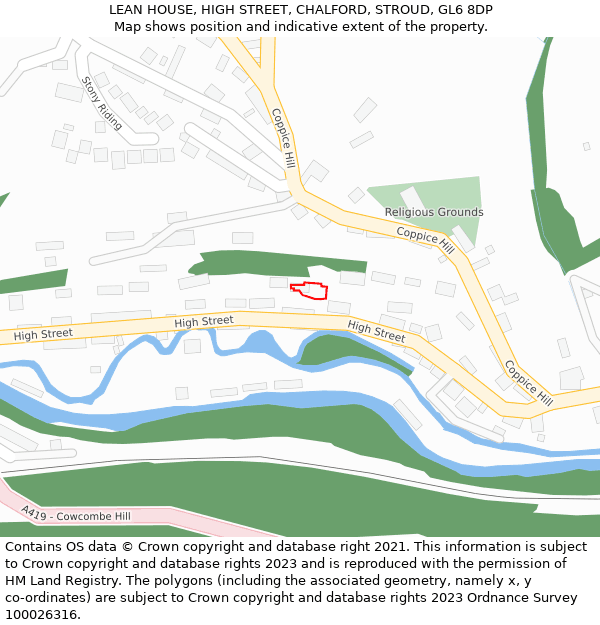 LEAN HOUSE, HIGH STREET, CHALFORD, STROUD, GL6 8DP: Location map and indicative extent of plot