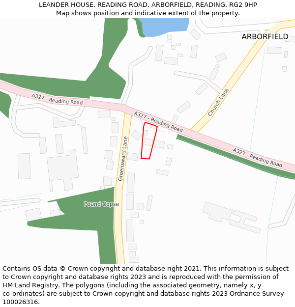LEANDER HOUSE, READING ROAD, ARBORFIELD, READING, RG2 9HP: Location map and indicative extent of plot