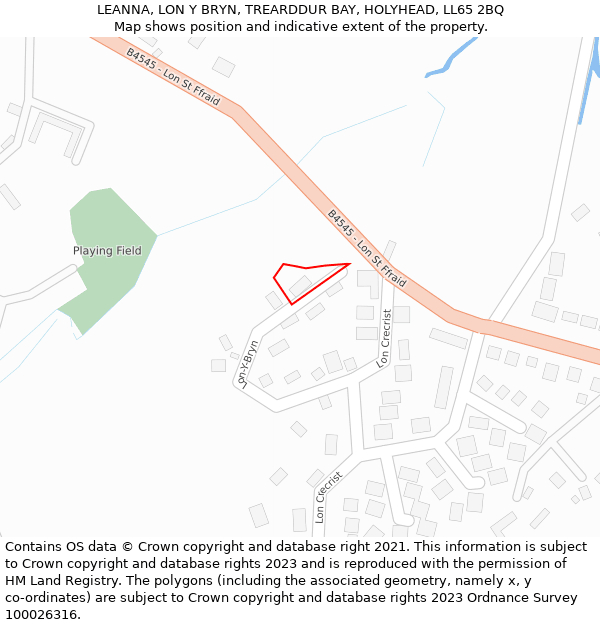 LEANNA, LON Y BRYN, TREARDDUR BAY, HOLYHEAD, LL65 2BQ: Location map and indicative extent of plot