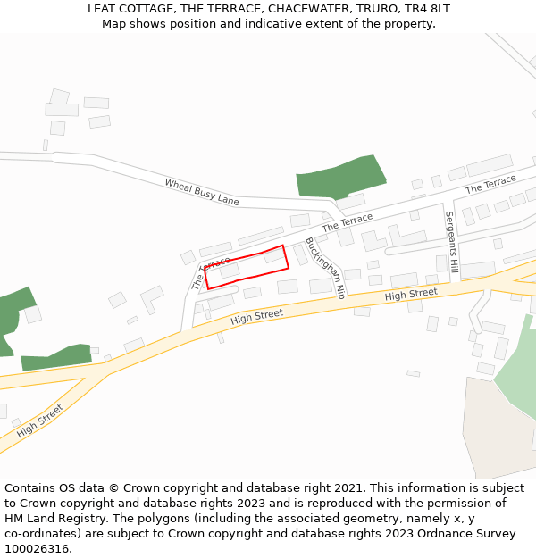 LEAT COTTAGE, THE TERRACE, CHACEWATER, TRURO, TR4 8LT: Location map and indicative extent of plot