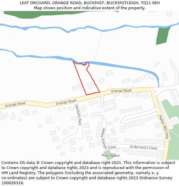 LEAT ORCHARD, GRANGE ROAD, BUCKFAST, BUCKFASTLEIGH, TQ11 0EH: Location map and indicative extent of plot