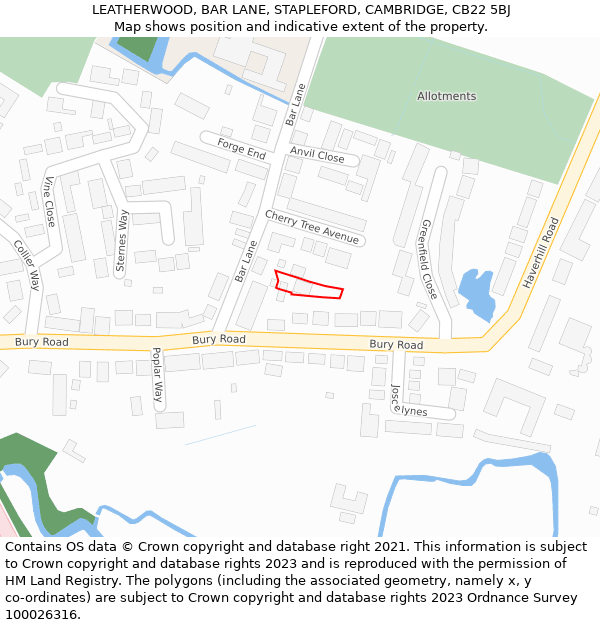 LEATHERWOOD, BAR LANE, STAPLEFORD, CAMBRIDGE, CB22 5BJ: Location map and indicative extent of plot
