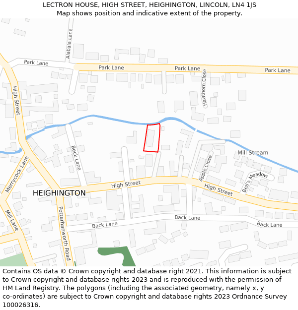 LECTRON HOUSE, HIGH STREET, HEIGHINGTON, LINCOLN, LN4 1JS: Location map and indicative extent of plot