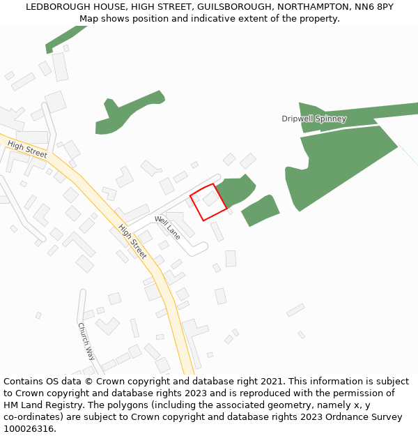 LEDBOROUGH HOUSE, HIGH STREET, GUILSBOROUGH, NORTHAMPTON, NN6 8PY: Location map and indicative extent of plot