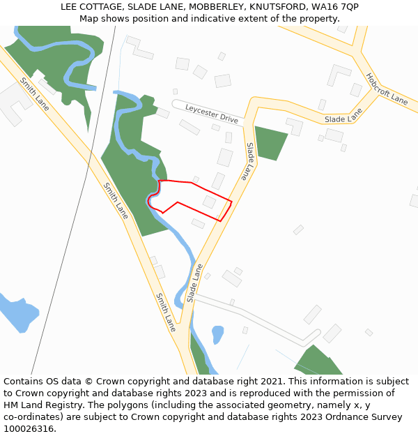 LEE COTTAGE, SLADE LANE, MOBBERLEY, KNUTSFORD, WA16 7QP: Location map and indicative extent of plot