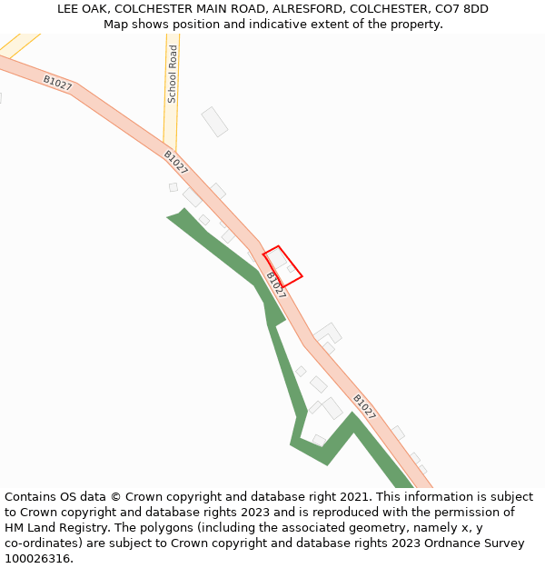 LEE OAK, COLCHESTER MAIN ROAD, ALRESFORD, COLCHESTER, CO7 8DD: Location map and indicative extent of plot