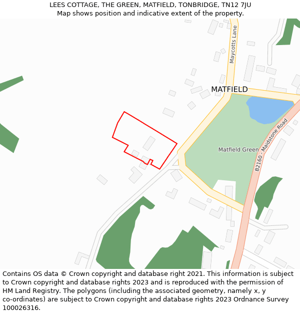 LEES COTTAGE, THE GREEN, MATFIELD, TONBRIDGE, TN12 7JU: Location map and indicative extent of plot