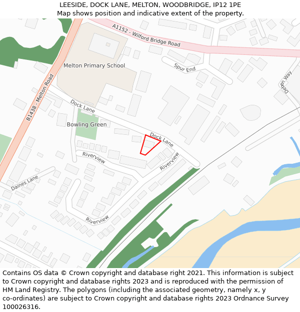 LEESIDE, DOCK LANE, MELTON, WOODBRIDGE, IP12 1PE: Location map and indicative extent of plot