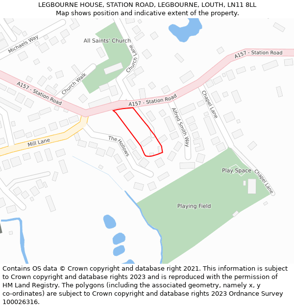 LEGBOURNE HOUSE, STATION ROAD, LEGBOURNE, LOUTH, LN11 8LL: Location map and indicative extent of plot