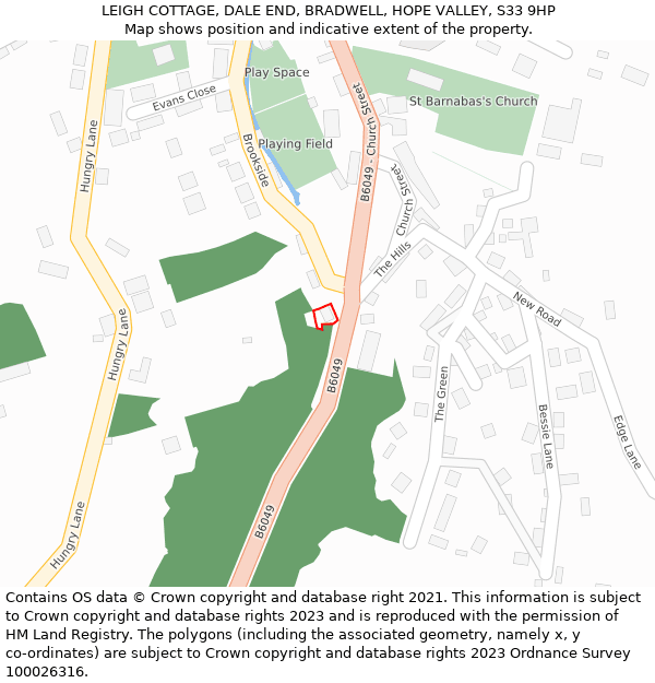 LEIGH COTTAGE, DALE END, BRADWELL, HOPE VALLEY, S33 9HP: Location map and indicative extent of plot