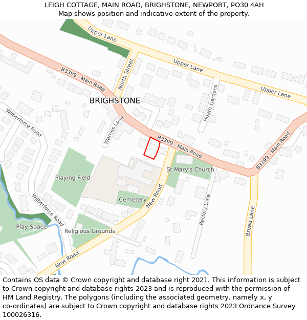 LEIGH COTTAGE, MAIN ROAD, BRIGHSTONE, NEWPORT, PO30 4AH: Location map and indicative extent of plot