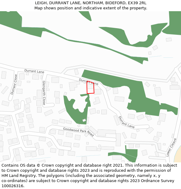 LEIGH, DURRANT LANE, NORTHAM, BIDEFORD, EX39 2RL: Location map and indicative extent of plot