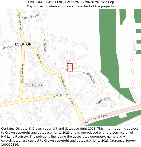 LEIGH GATE, EAST LANE, EVERTON, LYMINGTON, SO41 0JL: Location map and indicative extent of plot