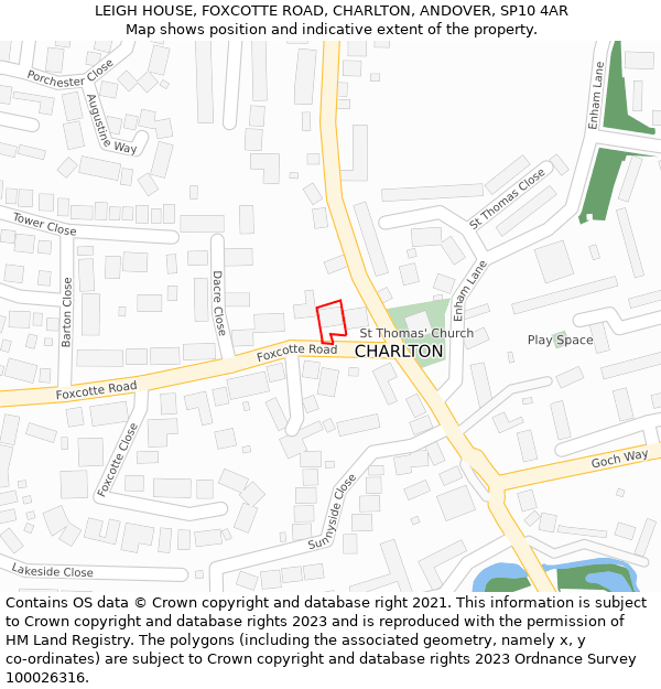 LEIGH HOUSE, FOXCOTTE ROAD, CHARLTON, ANDOVER, SP10 4AR: Location map and indicative extent of plot