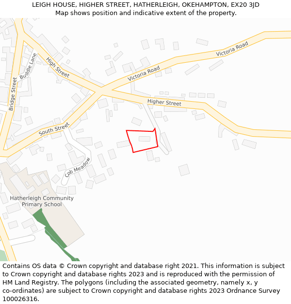 LEIGH HOUSE, HIGHER STREET, HATHERLEIGH, OKEHAMPTON, EX20 3JD: Location map and indicative extent of plot